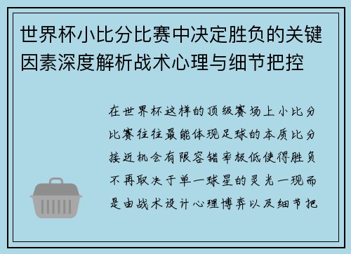 世界杯小比分比赛中决定胜负的关键因素深度解析战术心理与细节把控